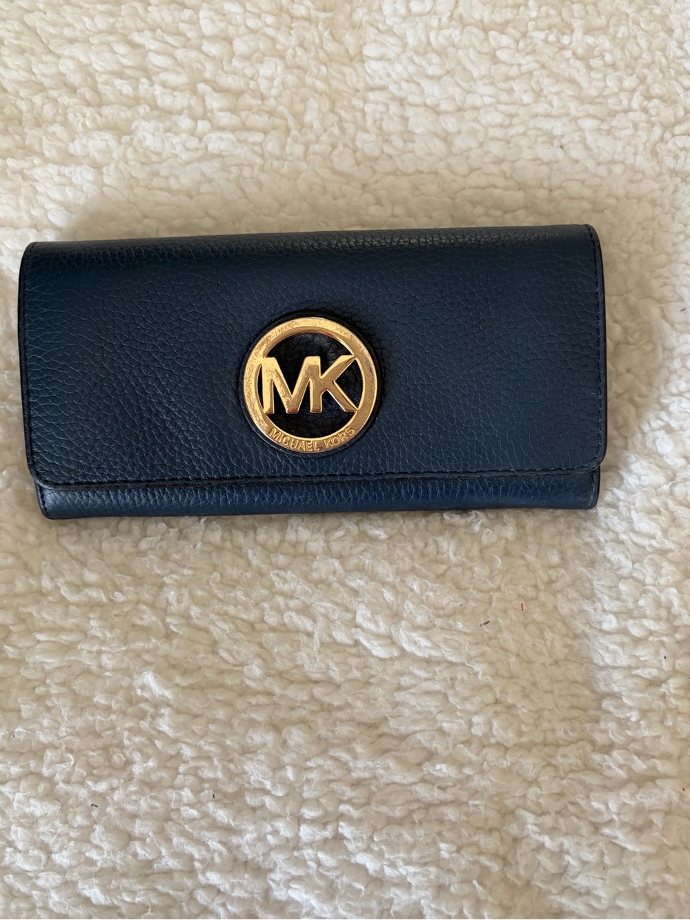 Michael Kors Navy Blue Saffiano Leather Flap Wallet MK Logo